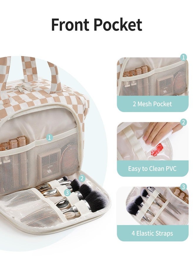 Narwey Travel Toiletry Bag, Wide-open Large Toiletry Bags for Traveling Women, Checkered Travel Bag for Toiletries Cosmetic Makeup Bag Organizer, Skincare Make Up Bag (Light Checkerboard) - Image 3